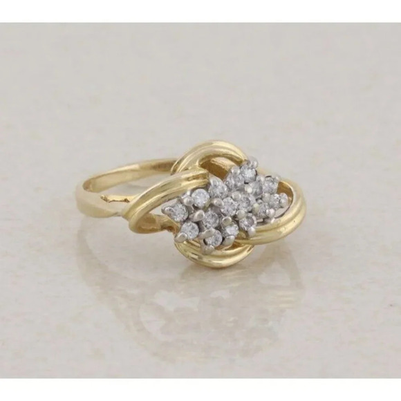 14k Yellow Gold .16 carat Diamond Cluster Ribbon Ring 5 1/4 - Picture 6 of 9